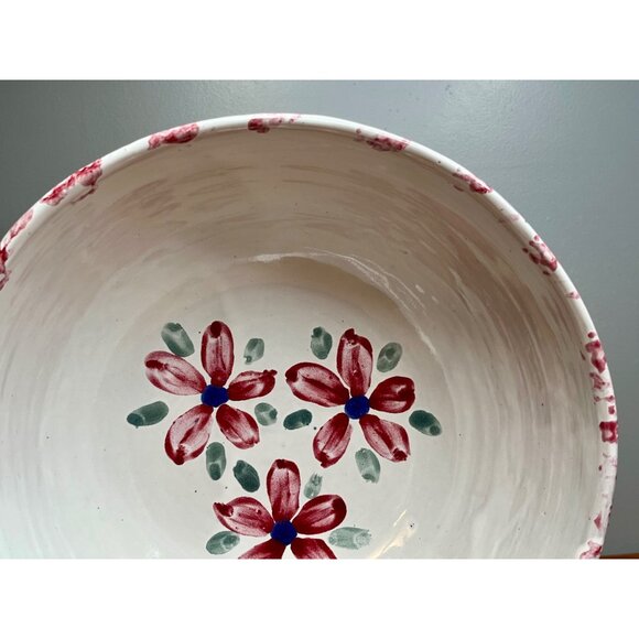 Bybee Pottery KY Christmas Poinsettia Flower Pink White Spongeware Mixing Bowl - Picture 7 of 16